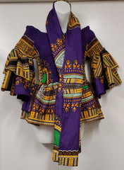 Ladies African Print Summer Top with mask, hat and scarf