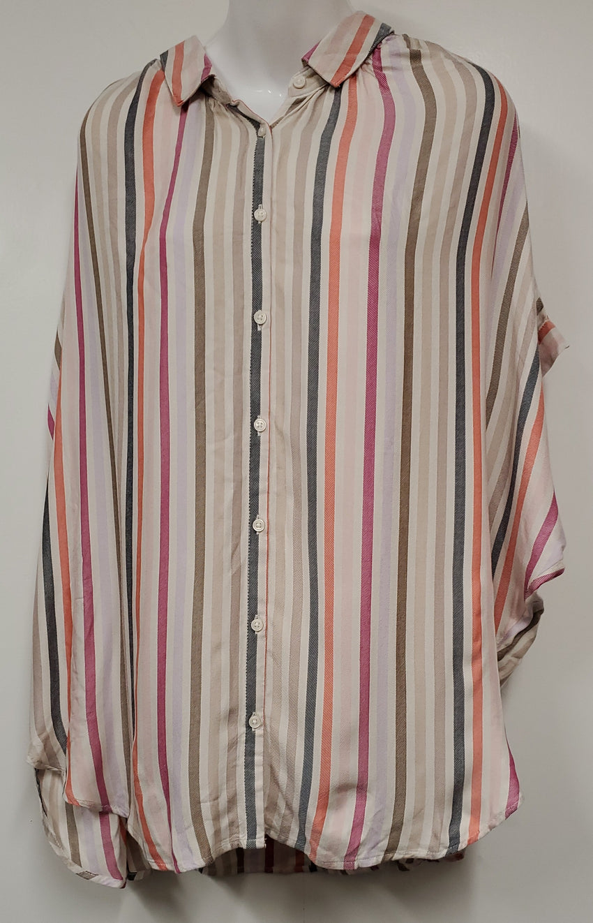 Ladies Long Sleeve Multi-Color Stripe Summer Blouse