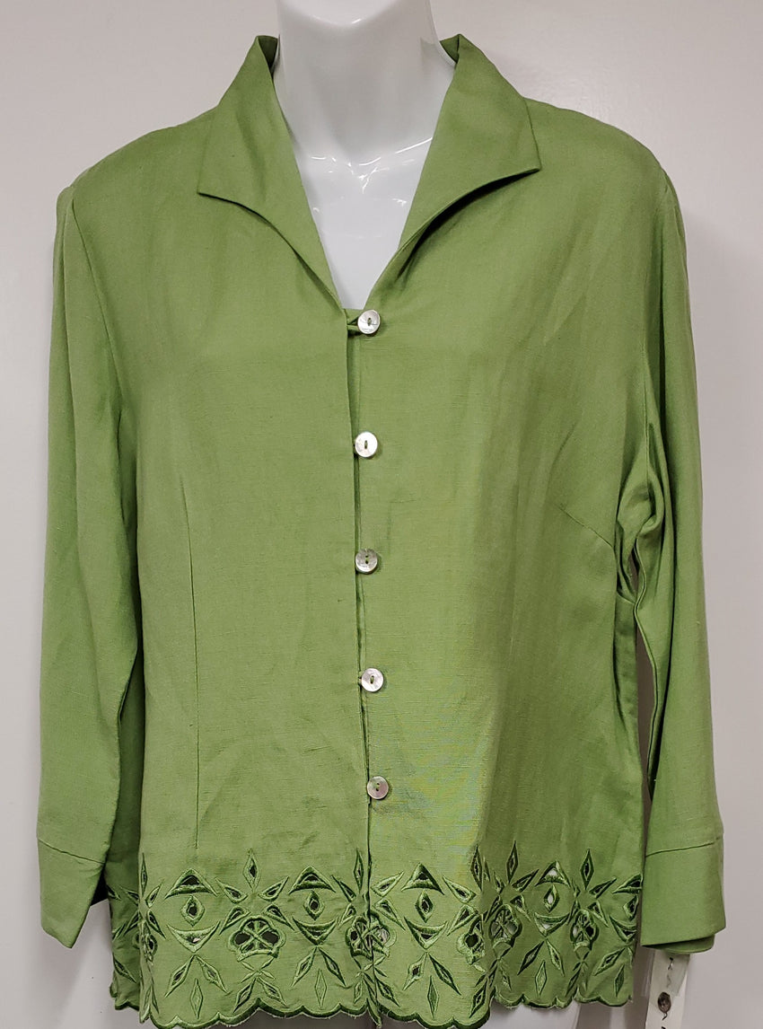 Ladies Rafael Green Embroidery Bottom Summer Blouse