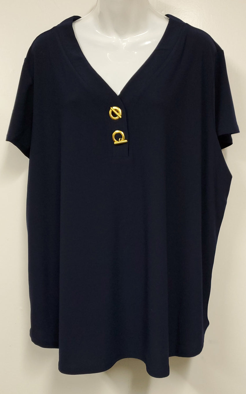 89th & Madison Ladies Blue Blouse with Gold Buttons