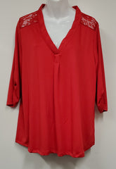 Alison Andrews Red Blouse with Red Lace Trim
