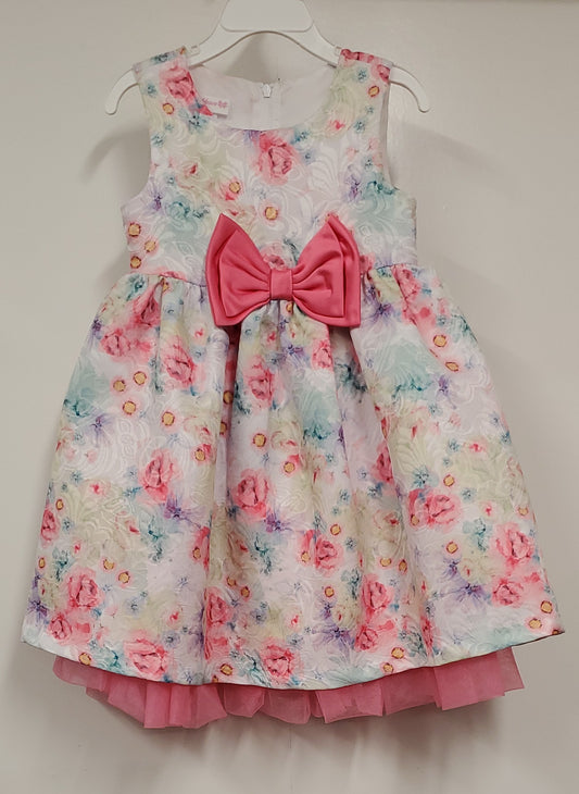 Toddler Pink Floral Print Dress with Bow-tie