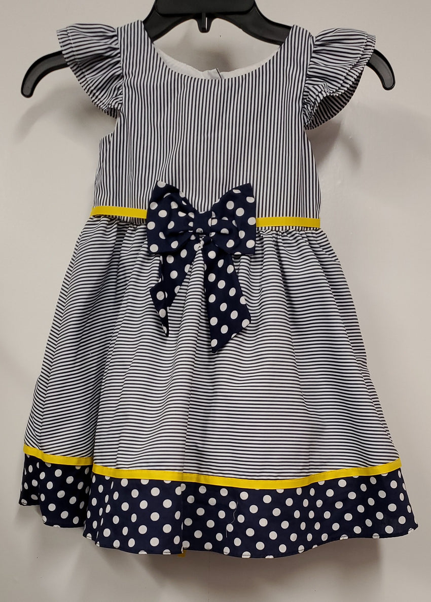 Toddler Pretty Blue/Yellow Dress with Front Bowtie