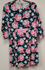 Girls Pink Floral Print Long Sleeve Dress