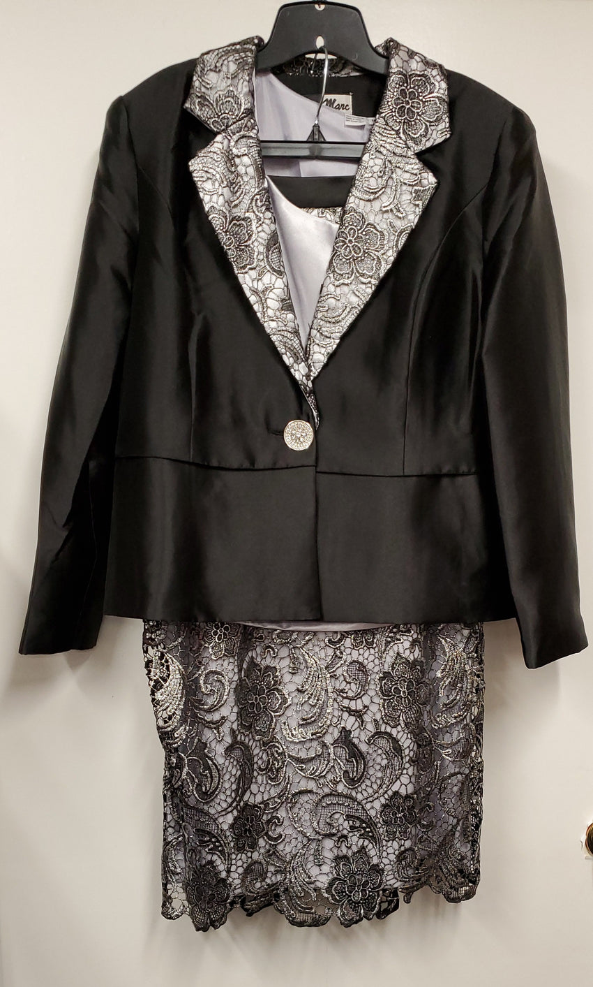 Ben Marl Ladies High End 3pc Black/Gray  Lace Suit