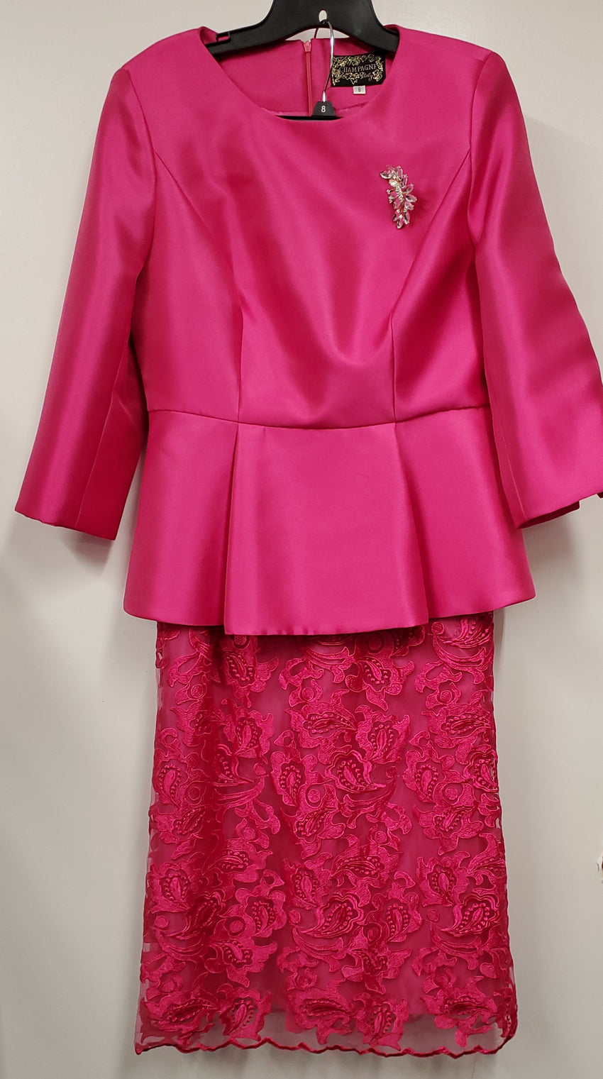 Champagne Ladies High End 2pc Pink Pants Suit with Lace