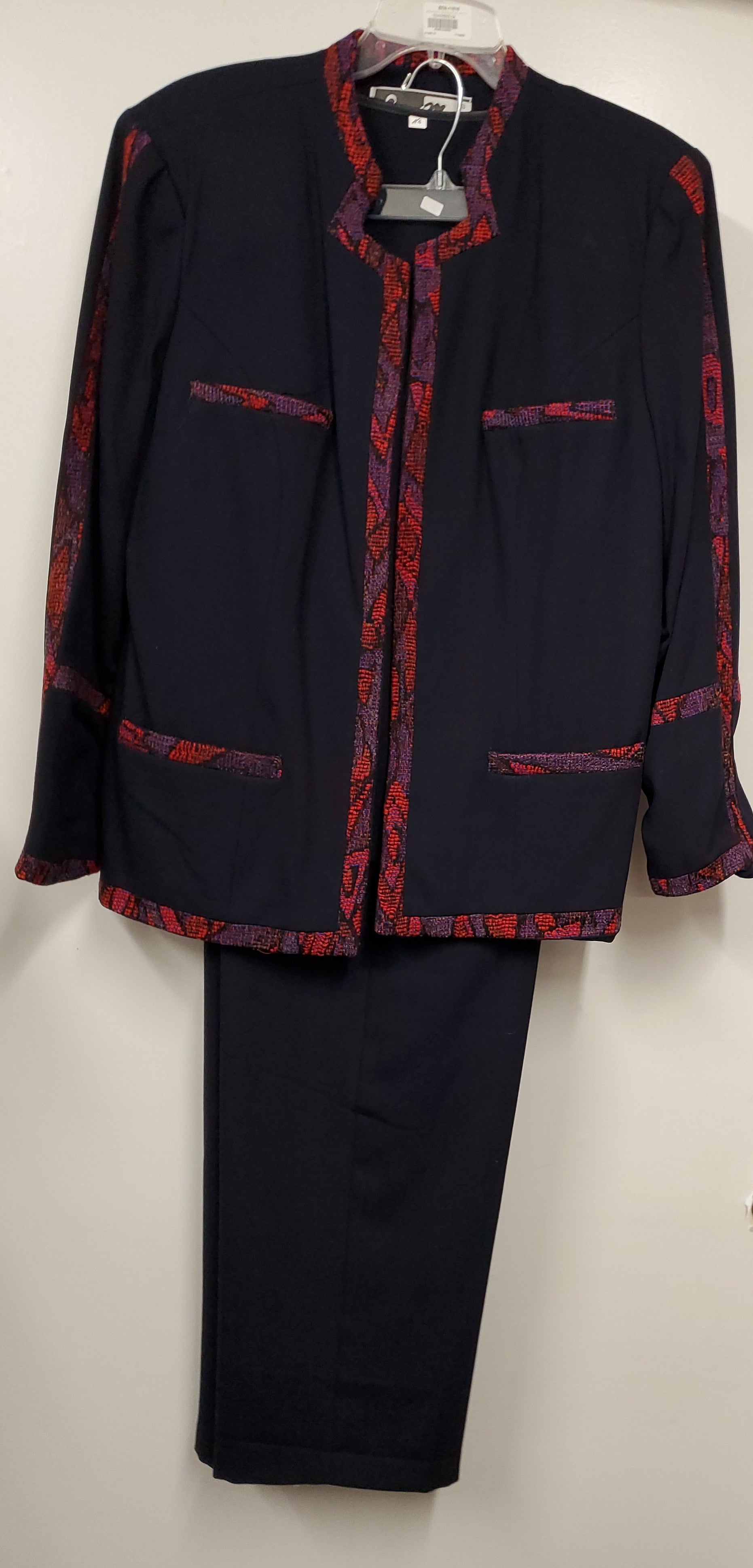 Ben Marl Ladies High End 3pc Navy/ Mutty Print Pants Suit