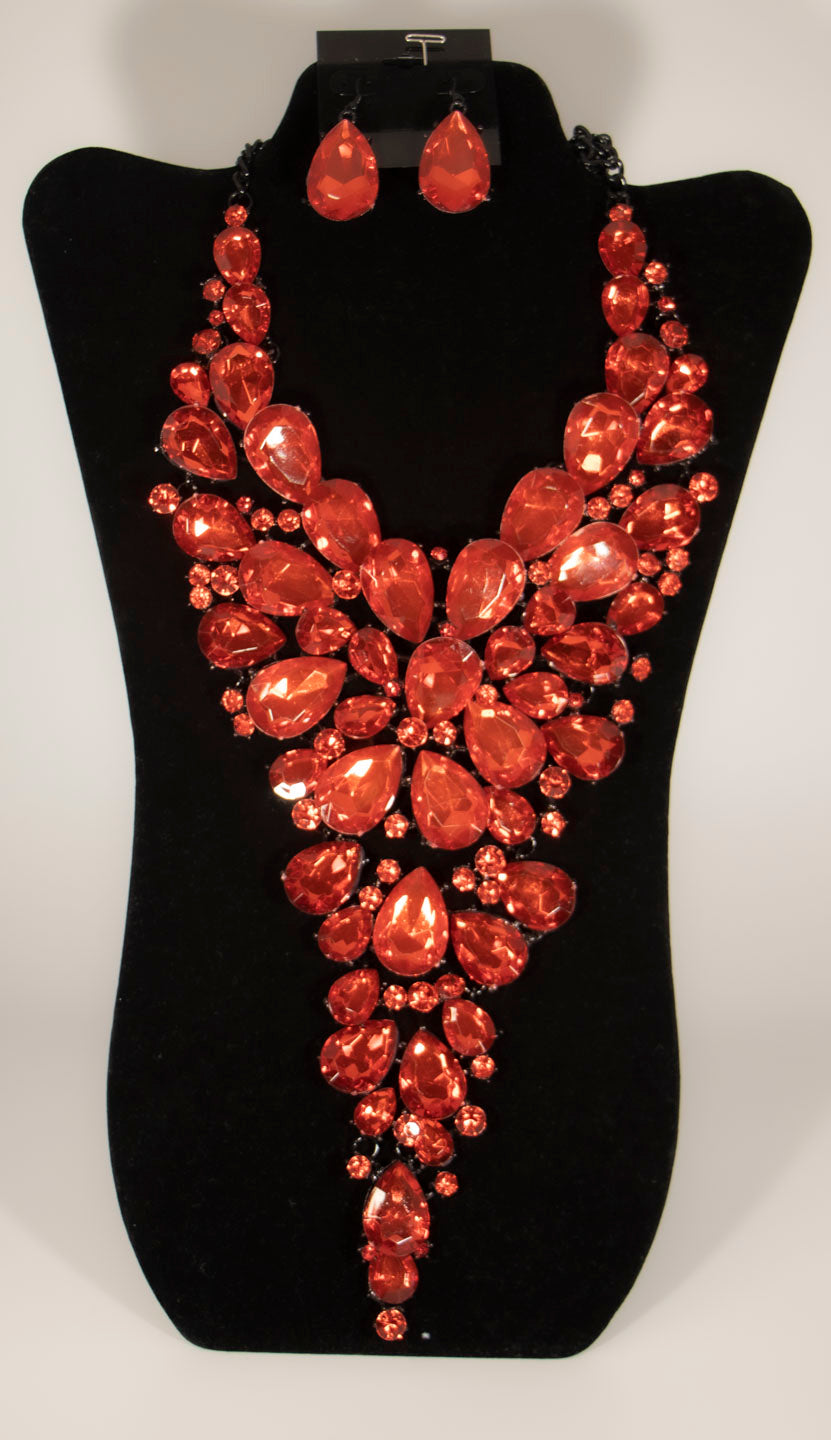 2 Pcs Big and Bold Red Crystal Necklace
