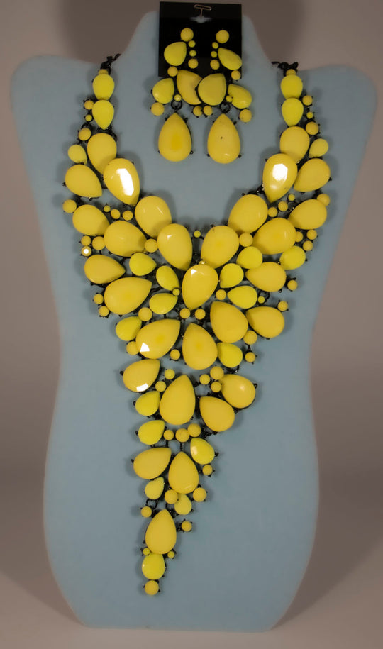 2 Pcs Big and Bold Yellow Crystal Necklace