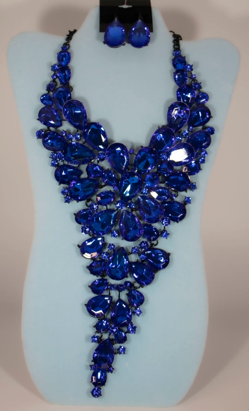 2 Pcs Big and Bold Blue Crystal Necklace