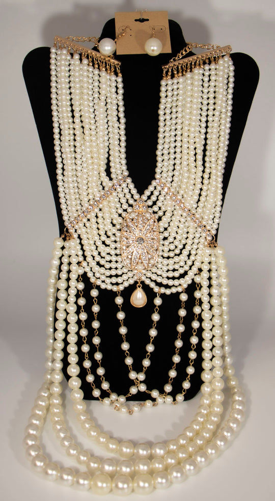 Big and Chunky Silver Pearl Necklace Set