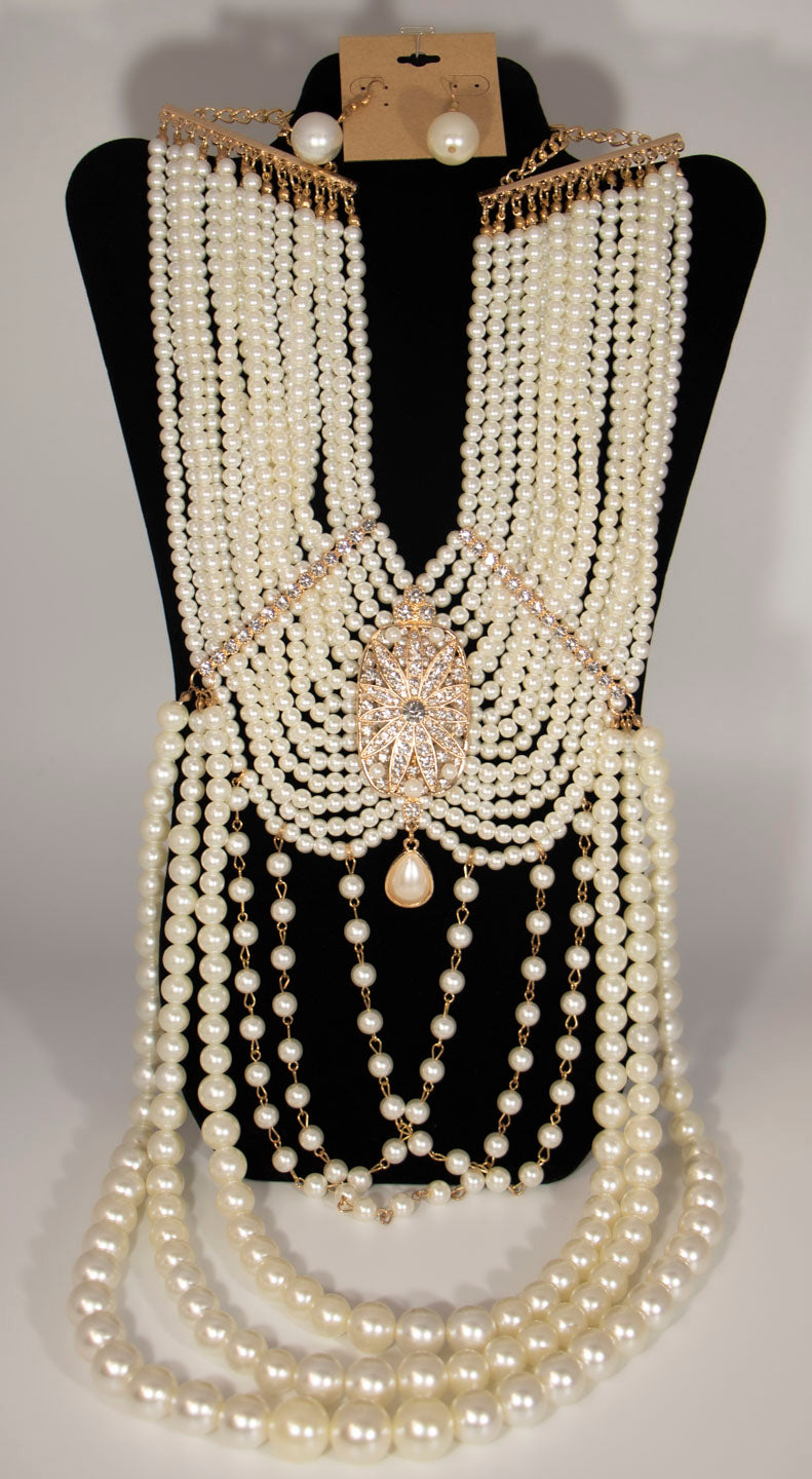 Big and Chunky Gold Pearl Necklace Set