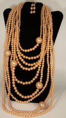 Ladies 2pc Multi Layer Gold Pearl Necklace Set