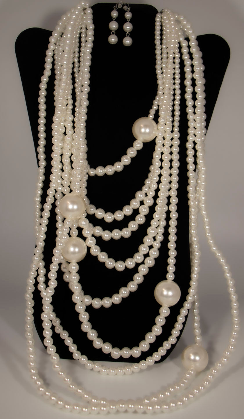 Ladies 2pc Multi Layer Pearl Necklace Set