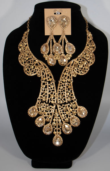 Exotic 2 pc Gold Crystal Necklace Set
