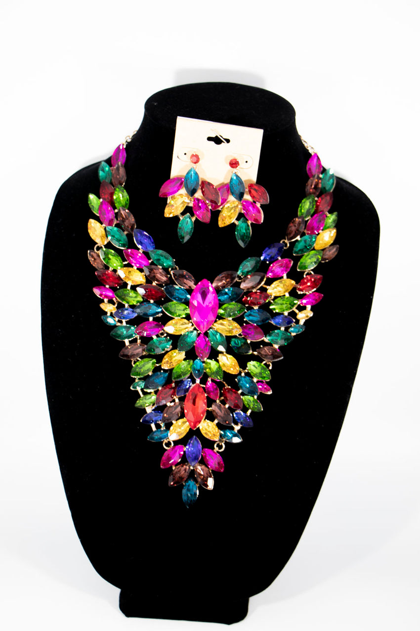 Ladies 2pc Multi Color Crystal Necklace Sets