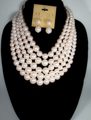 2pc 5 Layer Red Pearl Necklace Set