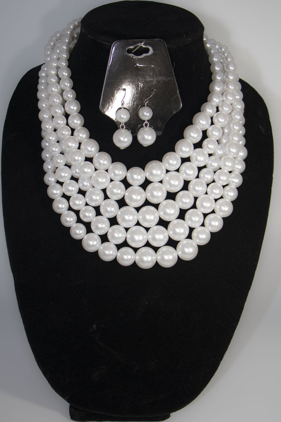 2pc 5 Layer Black Pearl Necklace Set