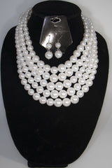 2pc 5 Layer Fuchsia Pearl Necklace Set