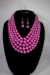 2pc 5 Layer Red Pearl Necklace Set