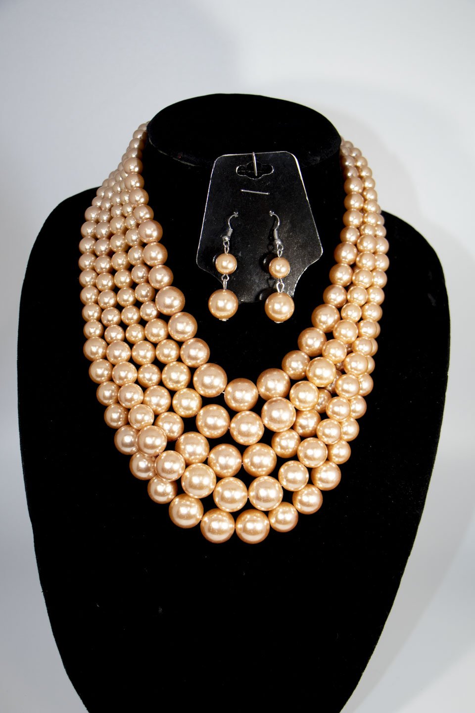 2pc 5 Layer Black Pearl Necklace Set