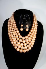 2pc 5 Layer Silver Pearl Necklace Set