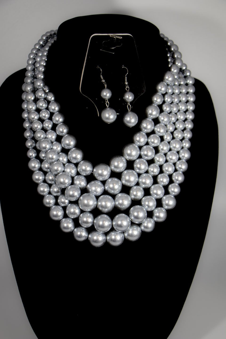 2pc 5 Layer Black Pearl Necklace Set