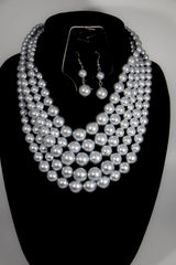 2pc 5 Layer White Pearl Necklace Set