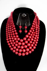 2pc 5 Layer Off White Pearl Necklace Set