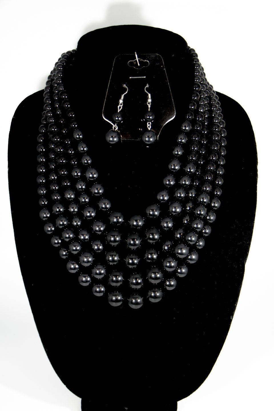 2pc 5 Layer Black Pearl Necklace Set