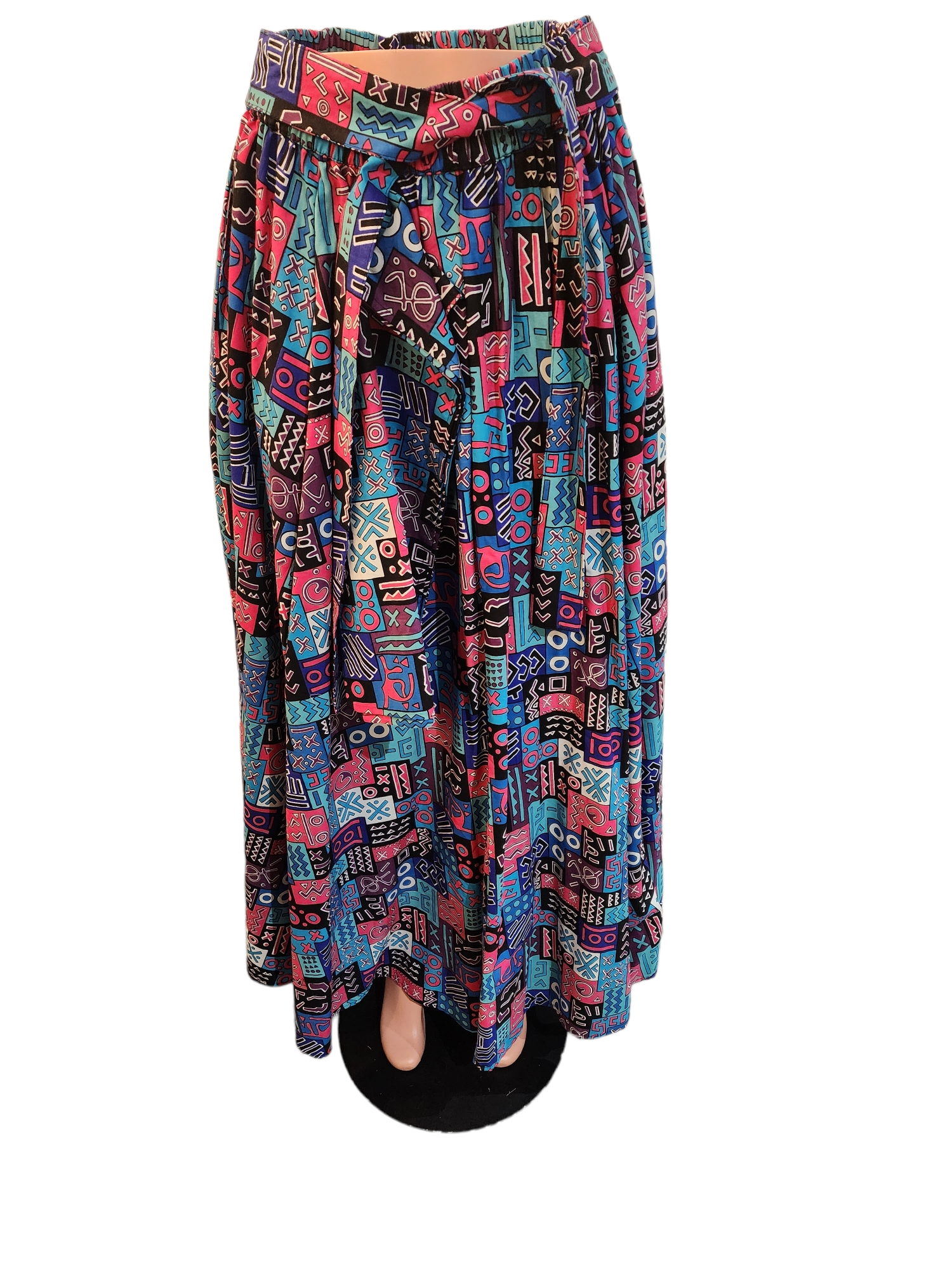 Ladies African Multi-color Print Long Skirt with pockets and scarf