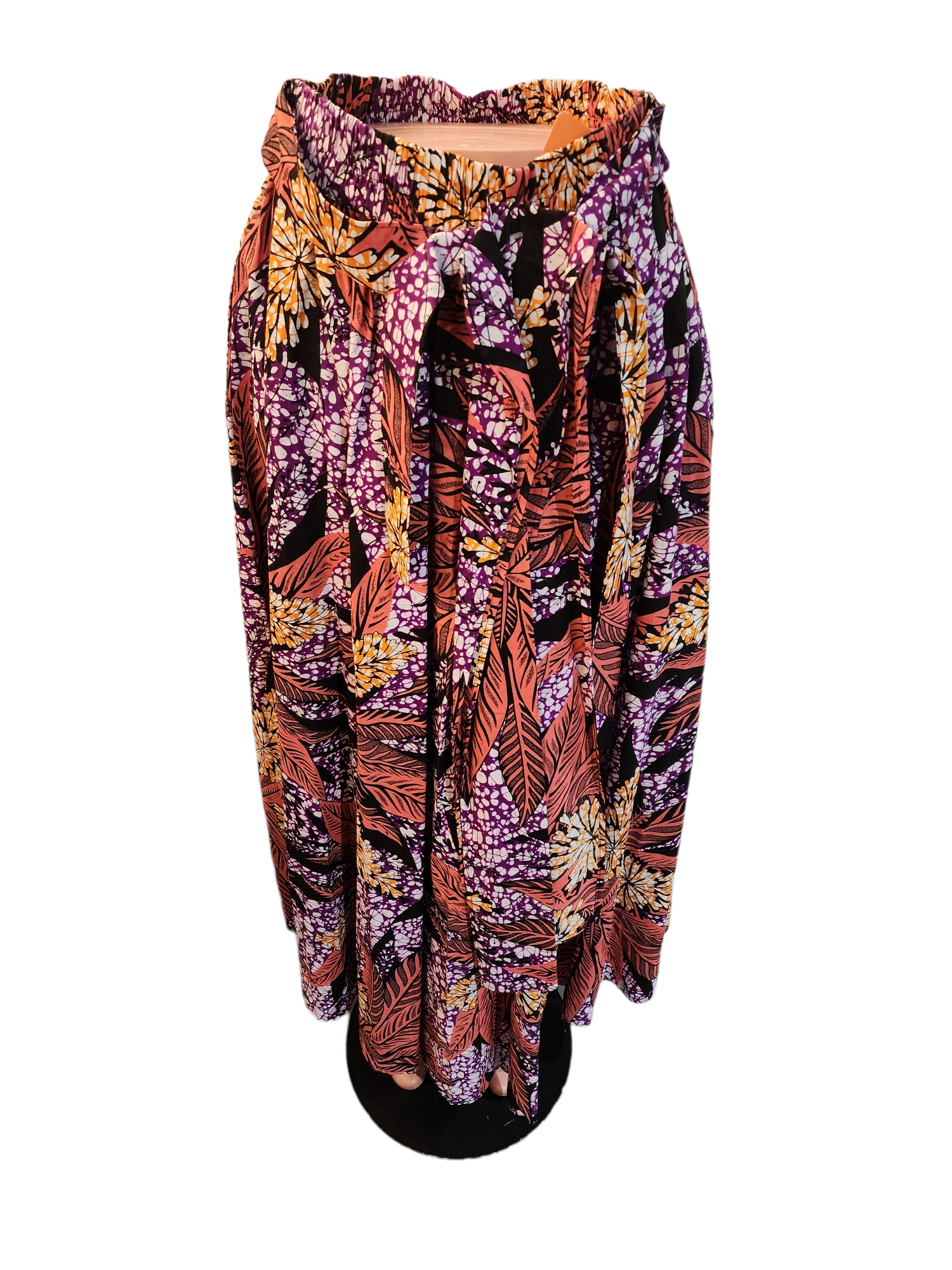 Ladies African Multi-color Print Long Skirt with pockets and scarf