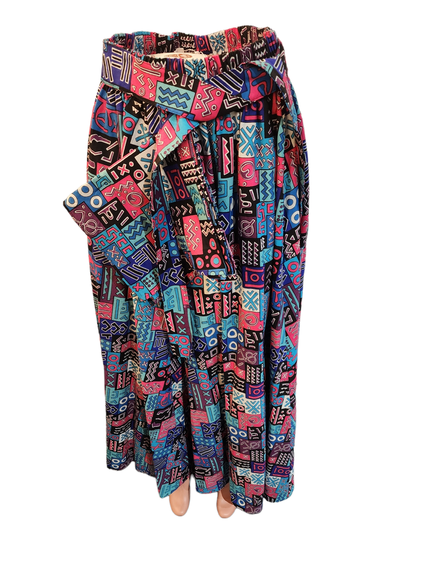 Ladies Multi-print Long Skirt with side pockets and scarf