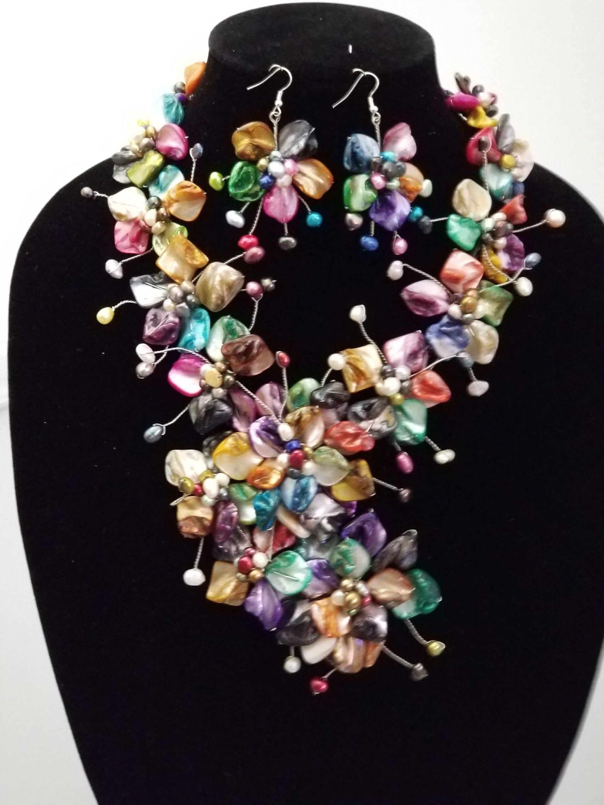 Multi-Color Freshwater Pearl & Shell Flower Set - Theresa Exotic Apparel