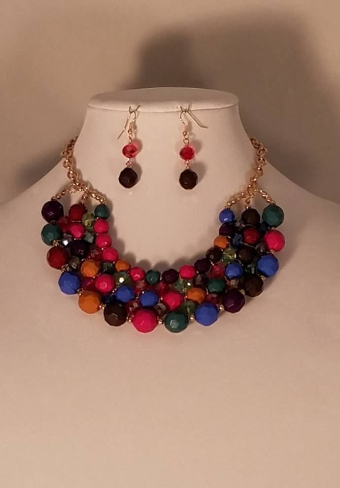 2 Pcs. Multi-Color Bead Necklace Set - Theresa Exotic Apparel