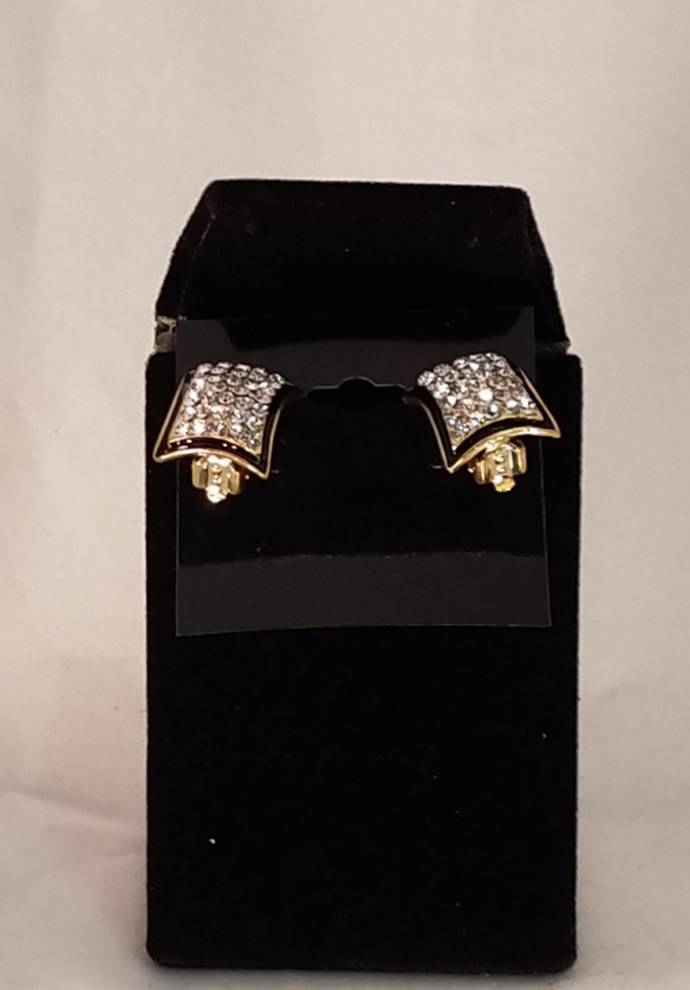 Crystal Gold and Black Clip-On Earrings