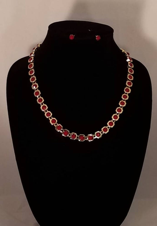 2 Pcs. Red And Gold Fashion Necklace Set