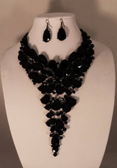 2 Pcs. Big and Bold Black Crystal Necklace Set