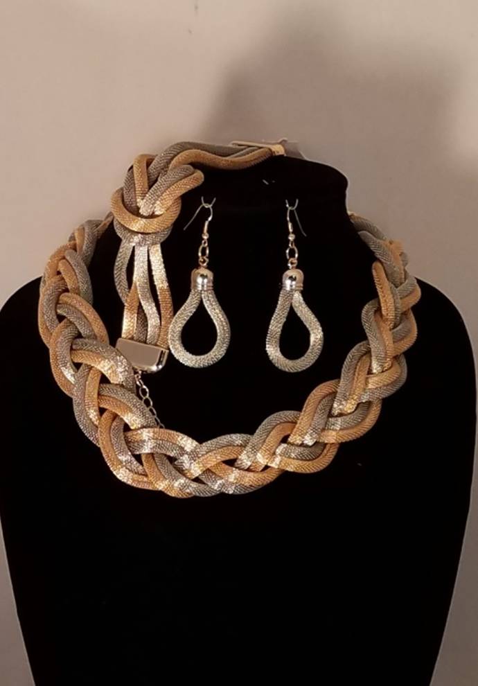 3 Pcs. Silver/Gold Twisted Necklace Set