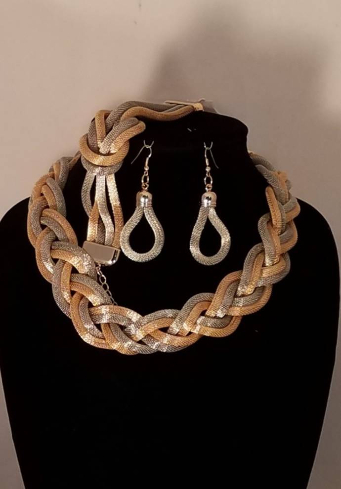 3 Pcs. Silver/Gold Twisted Necklace Set - Theresa Exotic Apparel