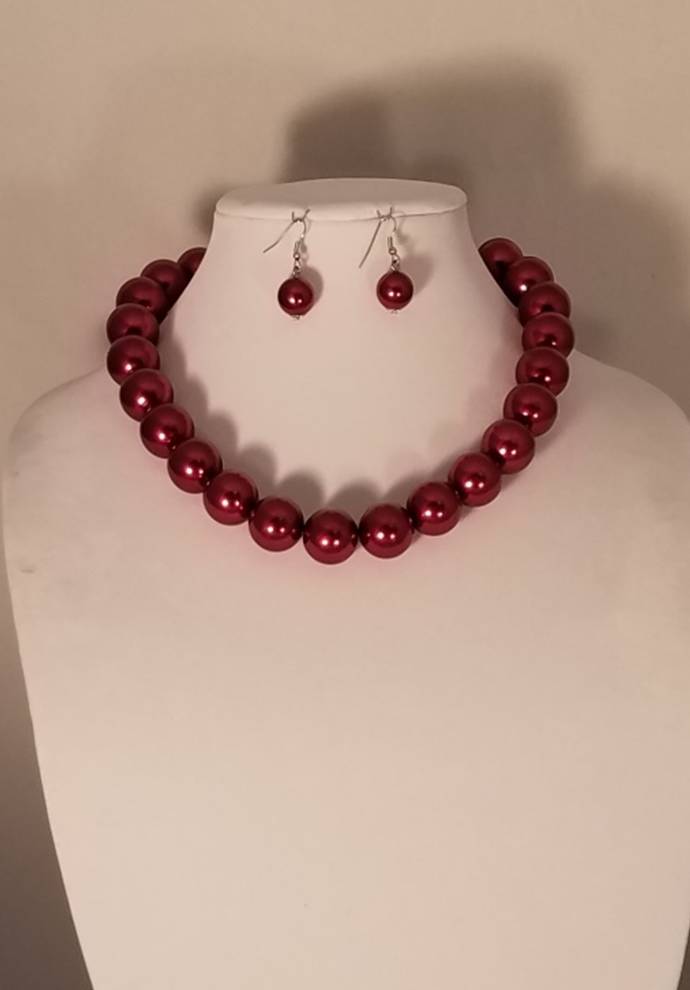 2 Pcs. Red Pearl Necklace Set