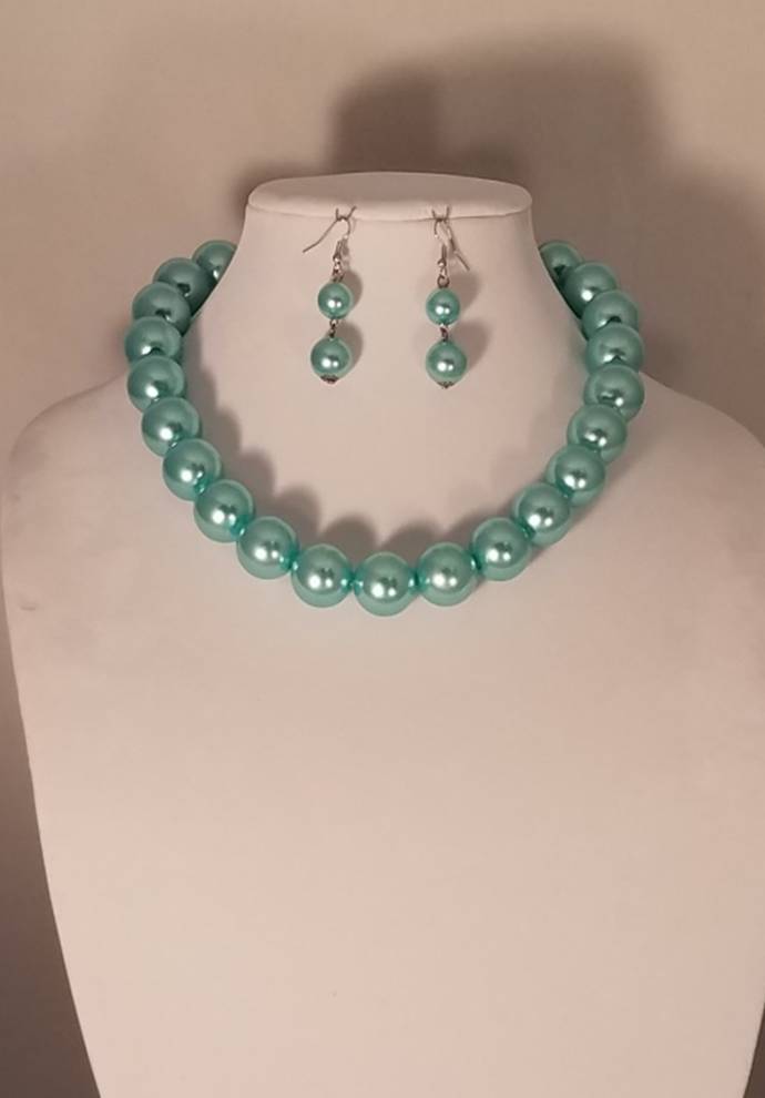 2 Pcs. Turquoise Pearl Necklace Set - Theresa Exotic Apparel