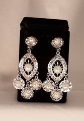 Pearl And Crystal Long Clip-On Earrings