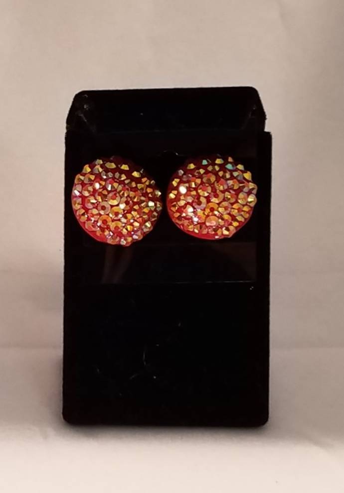 Exotic Red Round Clip-On Earrings