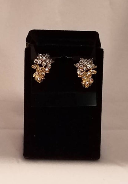 Crystal and Gold Clip On Earrings