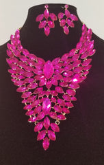 2 pc Fuchsia Crystal Necklace Set