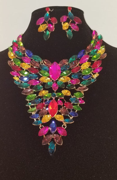 2 pc Multi-color Crystal Necklace Set