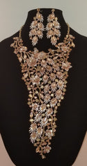 2 pc Elegant Gold Crystal Necklace Set