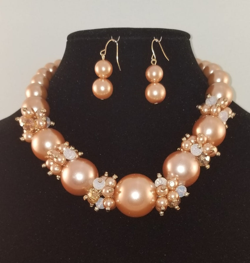 2 pc Gold Pearl Necklace Set