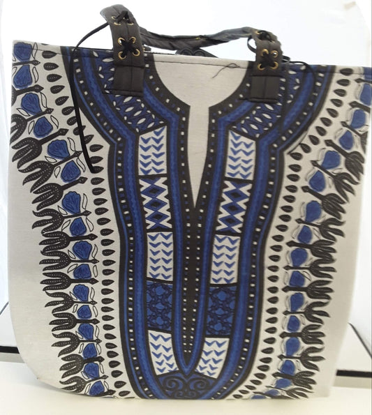 Beautiful Blue and Beige African Print Shoulder Bag